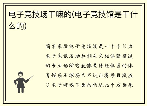 电子竞技场干嘛的(电子竞技馆是干什么的)
